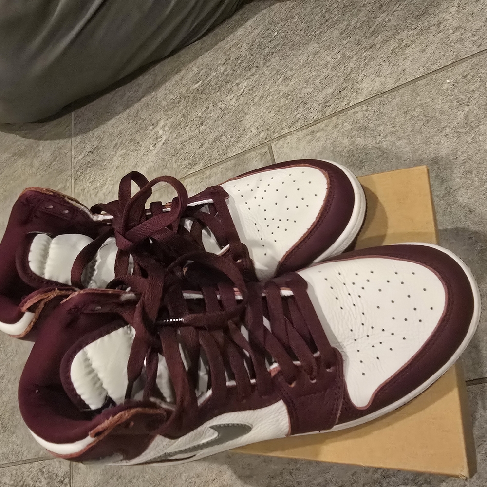 Maroon and White High-Top Sneakers